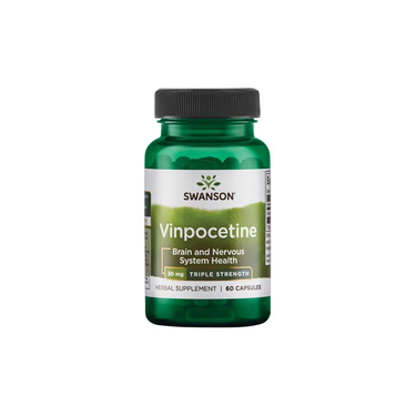 Swanson's Vinpocetine 30 mg Triple Strength offers 60 capsules designed to enhance cognitive function and support brain and nervous system health, providing memory support.